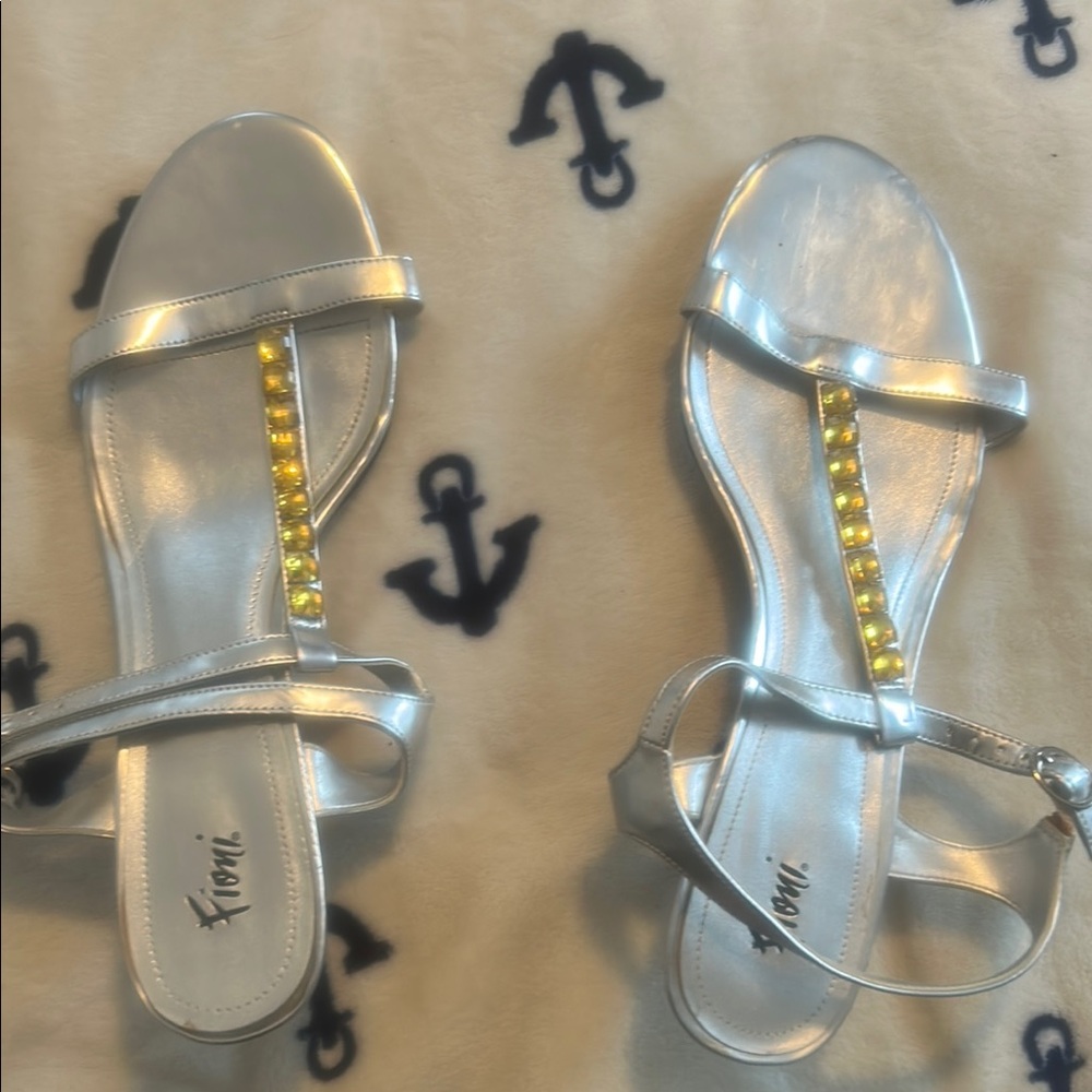 FIONI Clothing Metallic Sandals with Yellow Details